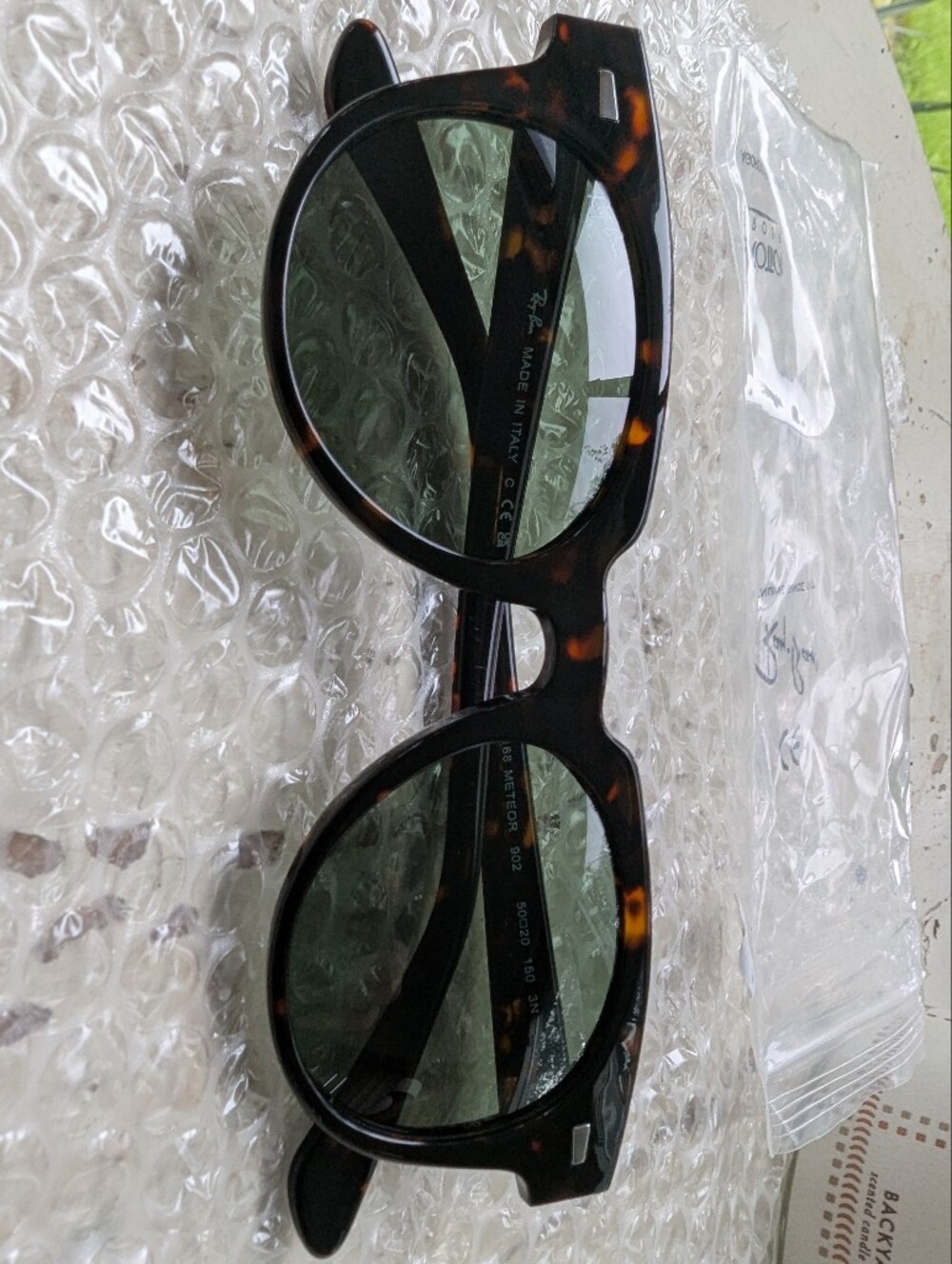 Ray-Ban Tortoiseshell Frame Sunglasses with Green Lenses. Meteor.